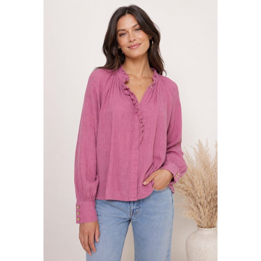 Belle Pièce Pink Gauze Blouse Womens XS Ruffle Boho Cottagecore Cotton Top